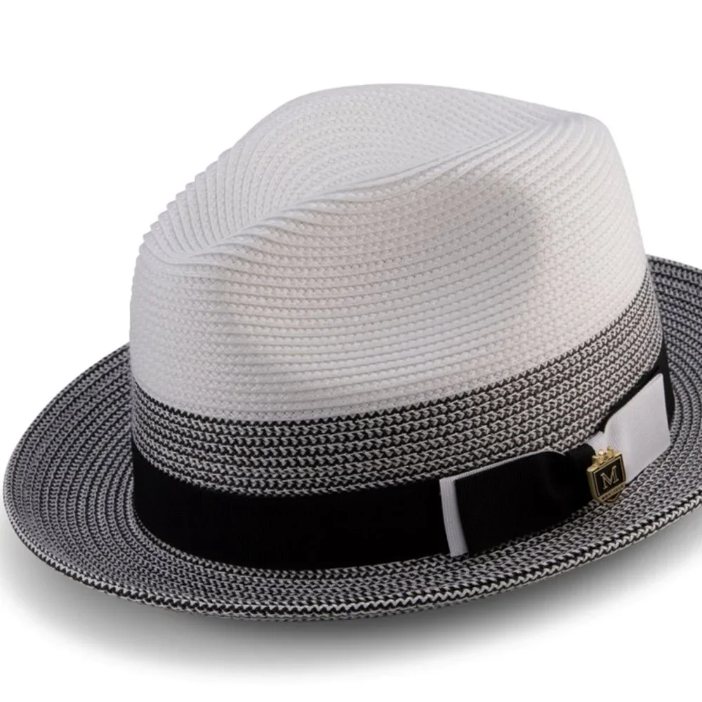 Montique Two Tone Black/ White Crown Braided Pinch Fedora h69 - Picture 2 of 2